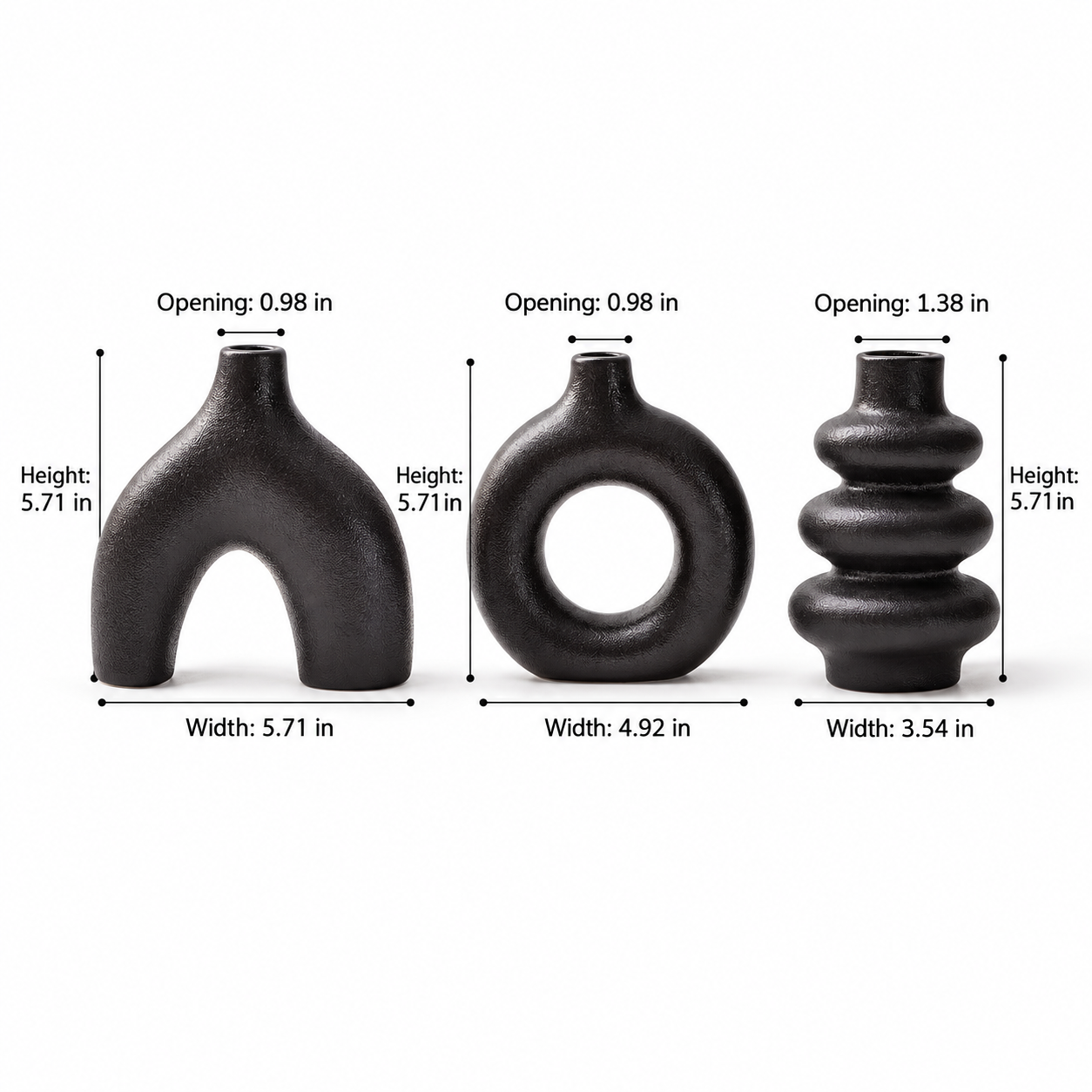 Sculptural Ceramic Vase Set of 3 – Arch, Donut & Wave